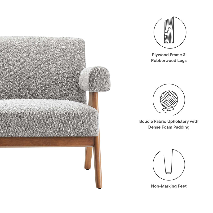 Sable Boucle Fabric Loveseat in Light Gray