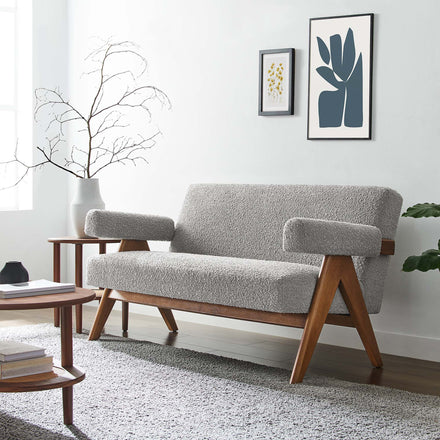 Lyra Boucle Fabric Loveseat in Light Gray