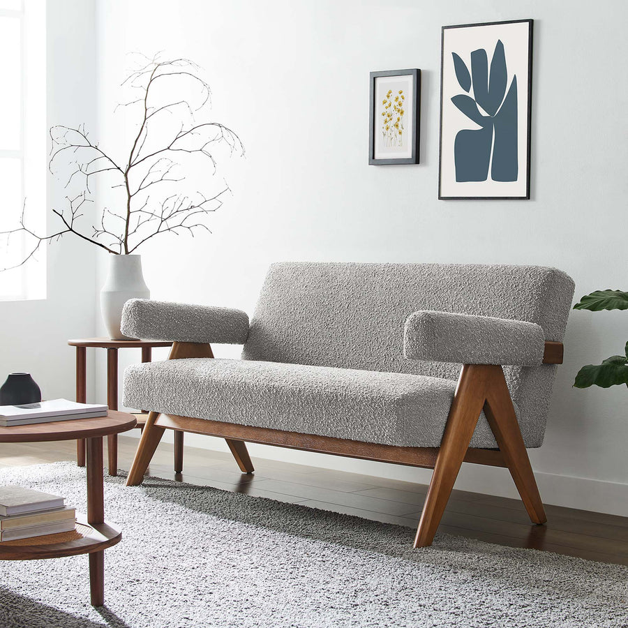 Sable Boucle Fabric Loveseat in Light Gray