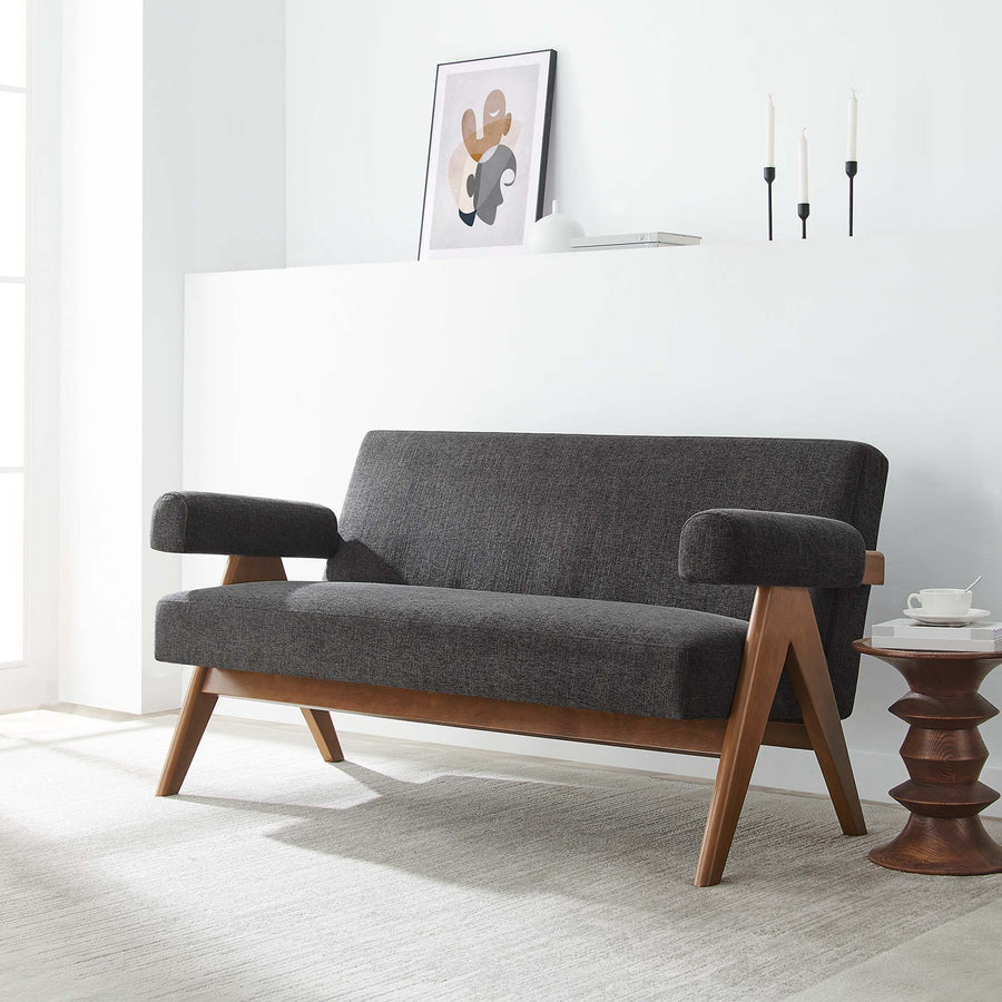 Sable Fabric Loveseat in Dark Gray Fabric