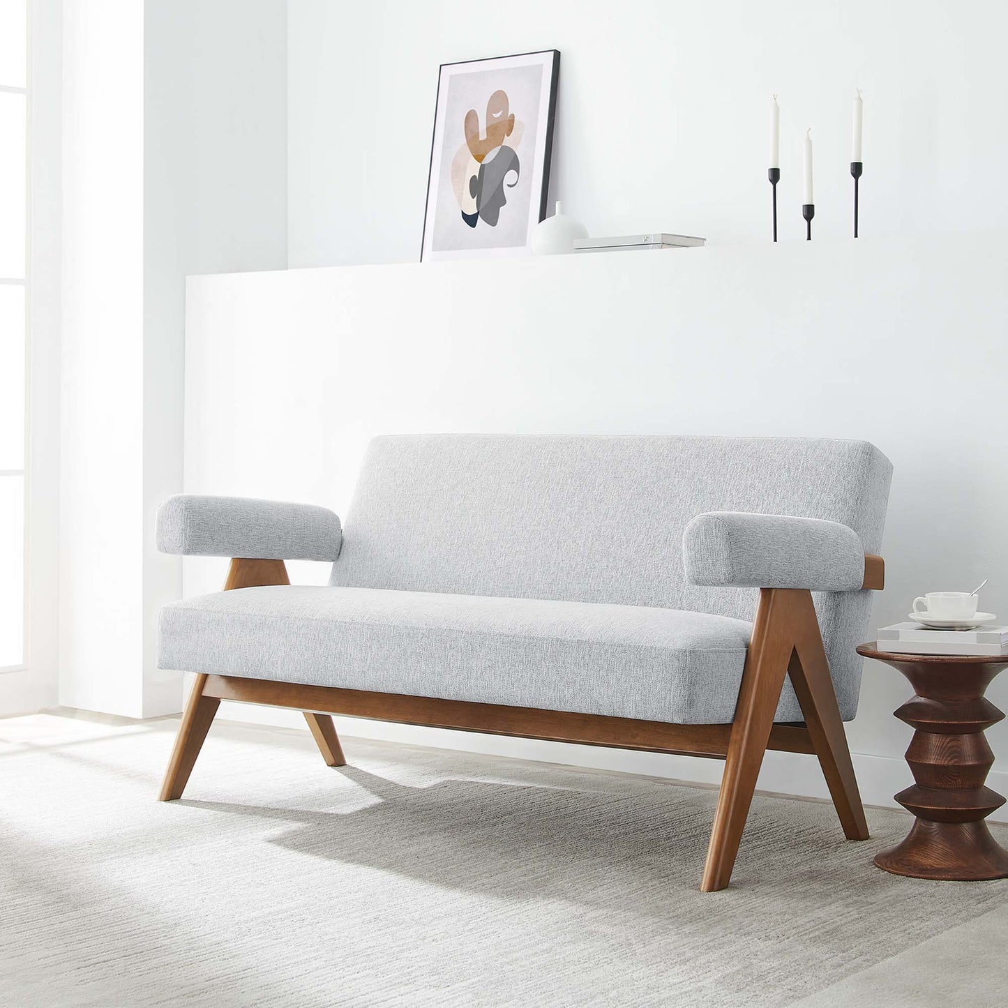 Sable Fabric Loveseat in Light Gray Fabric