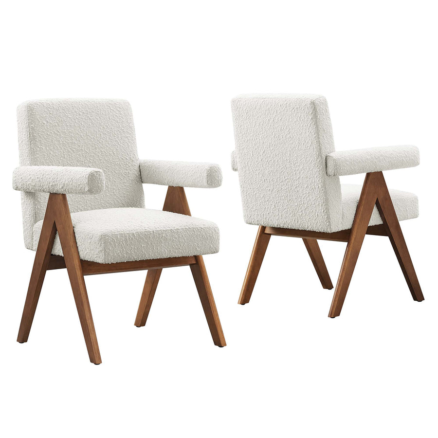 Sable Boucle Fabric Dining Room Chair Set of 2 in Ivory