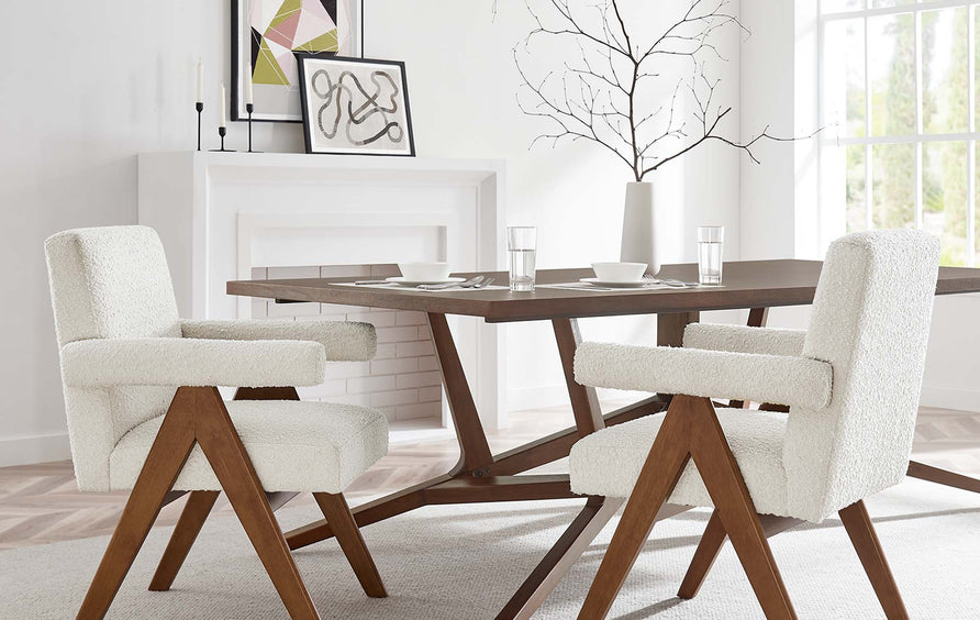 Sable Boucle Fabric Dining Room Chair Set of 2 in Ivory