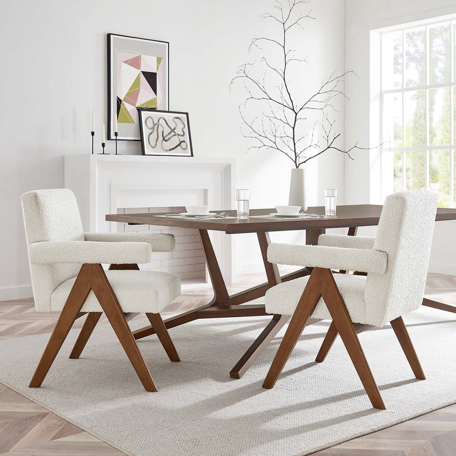 Sable Boucle Fabric Dining Room Chair Set of 2 in Ivory