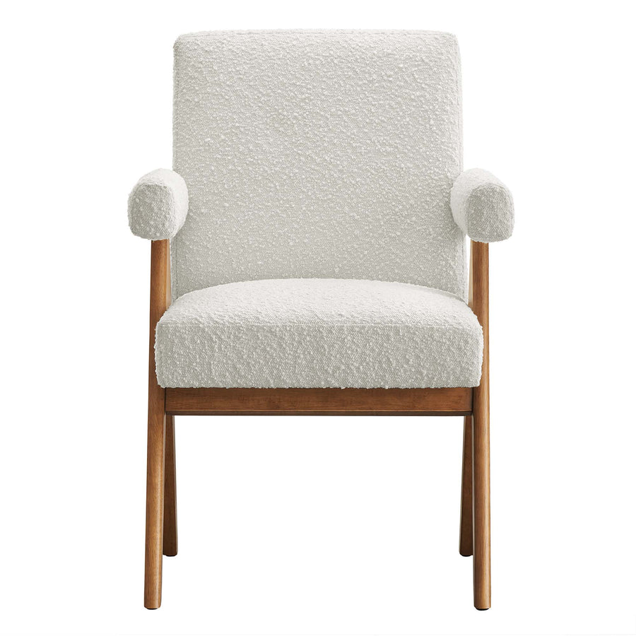Sable Boucle Fabric Dining Room Chair Set of 2 in Ivory