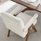 Sable Boucle Fabric Dining Room Chair Set of 2 in Ivory