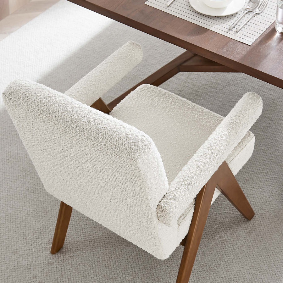 Sable Boucle Fabric Dining Room Chair Set of 2 in Ivory