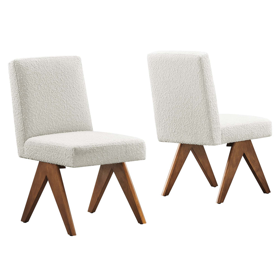 Sable Boucle Fabric Dining Room Side Chair Set of 2 in Ivory