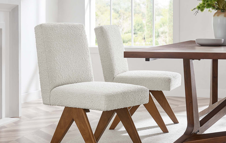Sable Boucle Fabric Dining Room Side Chair Set of 2 in Ivory