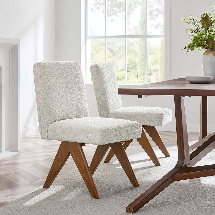 Sable Boucle Fabric Dining Room Side Chair Set of 2 in Ivory