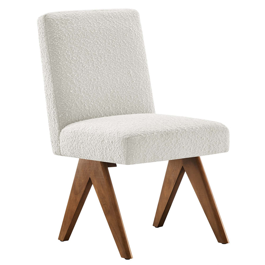 Sable Boucle Fabric Dining Room Side Chair Set of 2 in Ivory