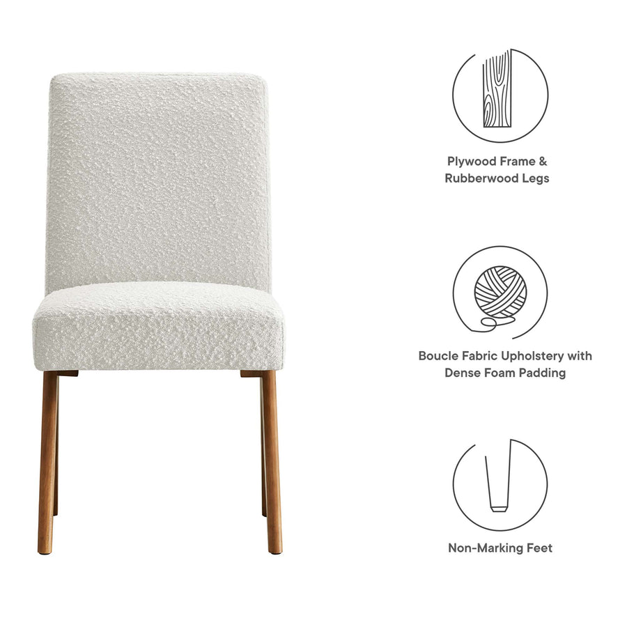 Sable Boucle Fabric Dining Room Side Chair Set of 2 in Ivory