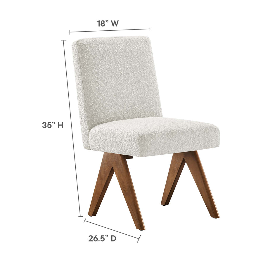 Sable Boucle Fabric Dining Room Side Chair Set of 2 in Ivory