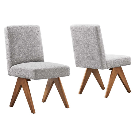 Lyra Boucle Fabric Dining Room Side Chair Set of 2 in Light Gray