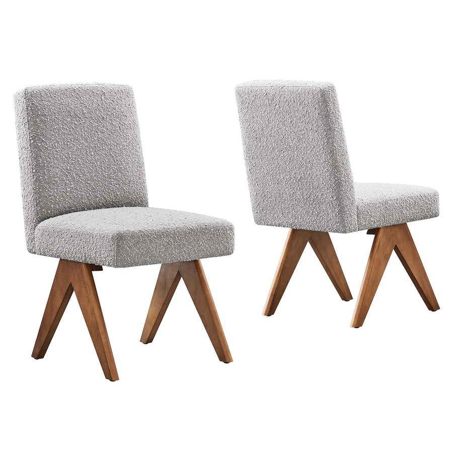 Sable Boucle Fabric Dining Room Side Chair Set of 2 in Light Gray