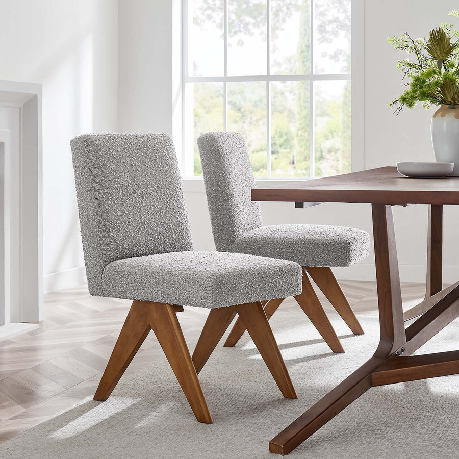 Sable Boucle Fabric Dining Room Side Chair Set of 2 in Light Gray