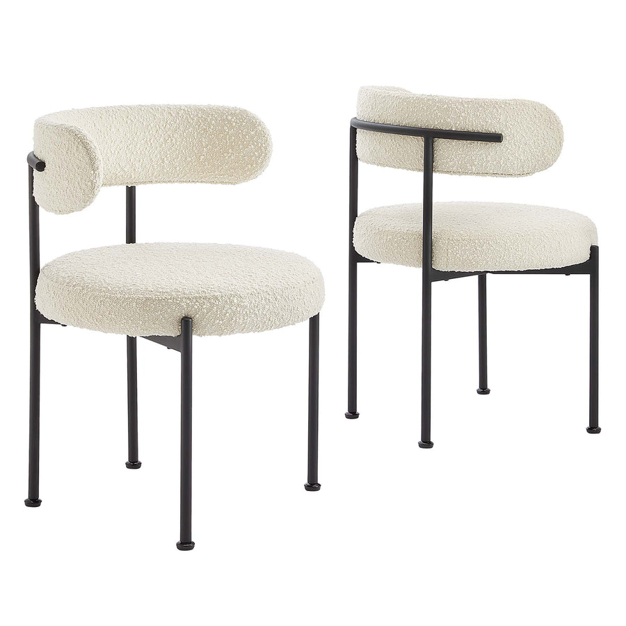 Wheat Boucle Fabric Dining Chairs Set of 2 in Ivory Black