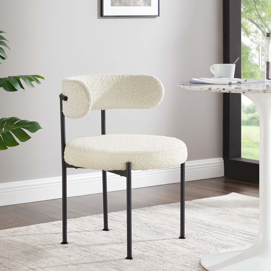 Wheat Boucle Fabric Dining Chairs Set of 2 in Ivory Black