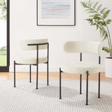 Wheat Boucle Fabric Dining Chairs Set of 2 in Ivory Black