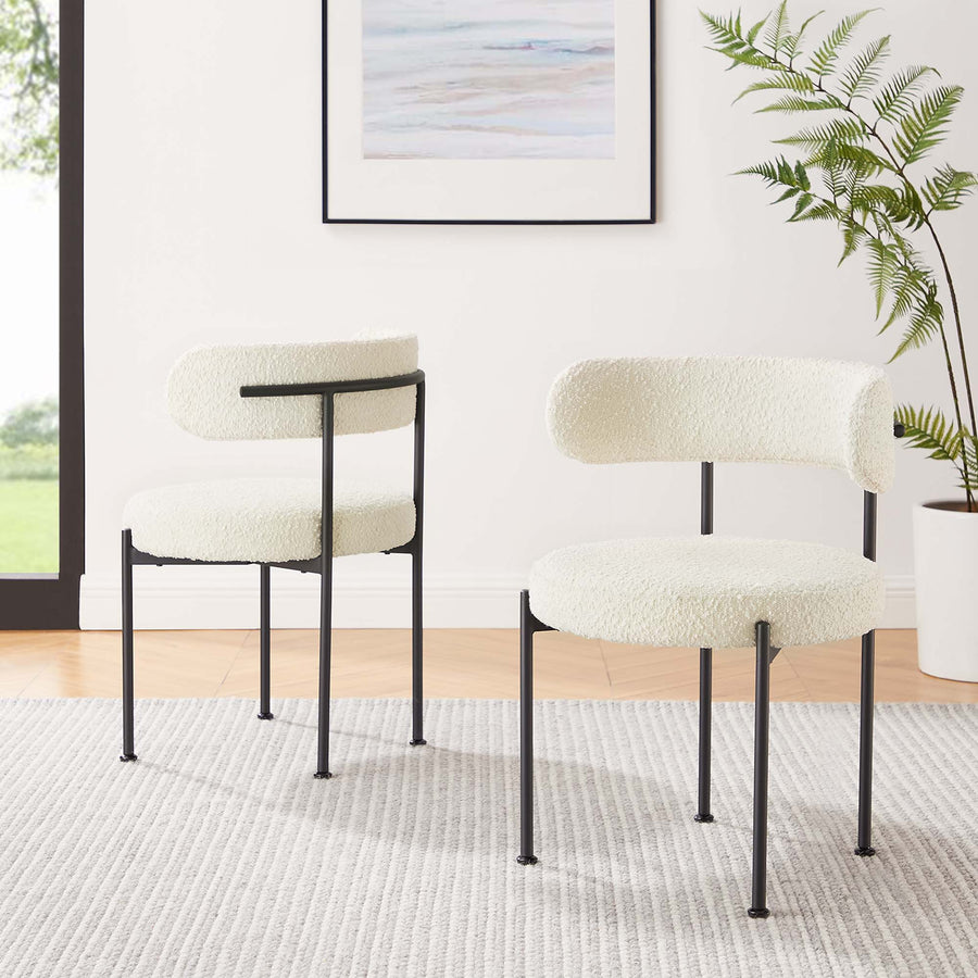 Wheat Boucle Fabric Dining Chairs Set of 2 in Ivory Black