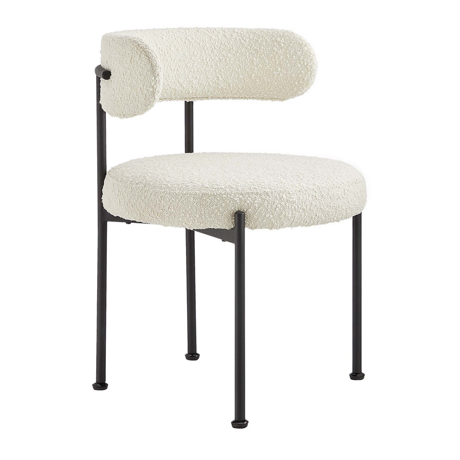 Wheat Boucle Fabric Dining Chairs Set of 2 in Ivory Black