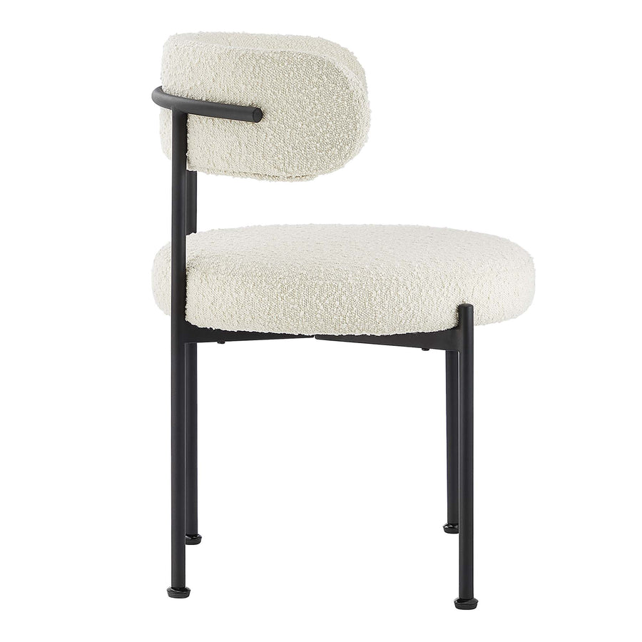 Wheat Boucle Fabric Dining Chairs Set of 2 in Ivory Black