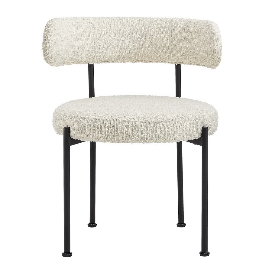 Wheat Boucle Fabric Dining Chairs Set of 2 in Ivory Black