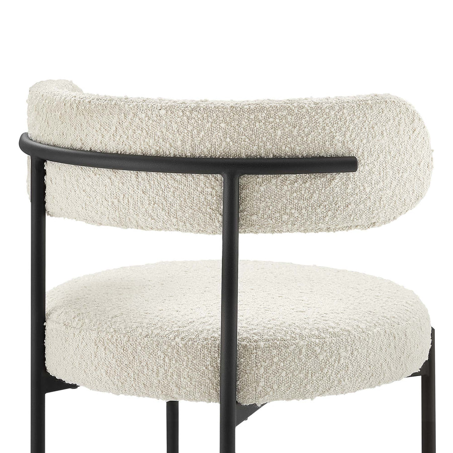 Wheat Boucle Fabric Dining Chairs Set of 2 in Ivory Black