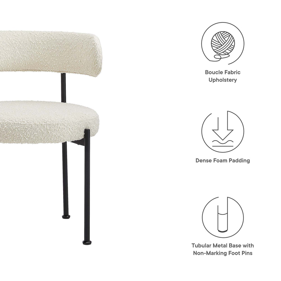 Wheat Boucle Fabric Dining Chairs Set of 2 in Ivory Black