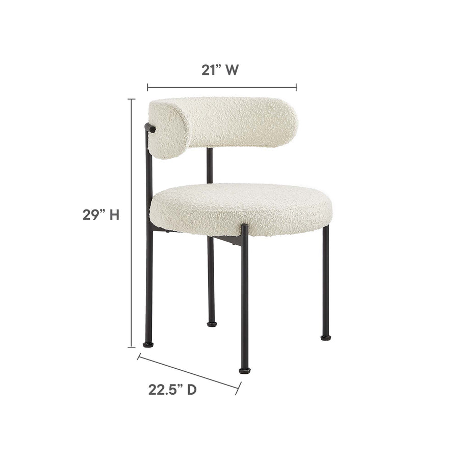Wheat Boucle Fabric Dining Chairs Set of 2 in Ivory Black