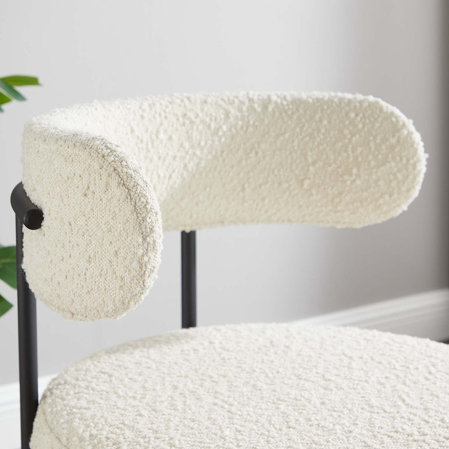 Wheat Boucle Fabric Dining Chairs Set of 2 in Ivory Black