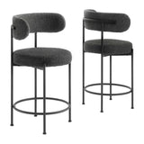 Wheat Boucle Fabric Counter Stools Set of 2 in Charcoal Black