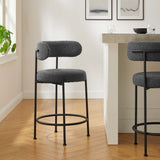 Wheat Boucle Fabric Counter Stools Set of 2 in Charcoal Black