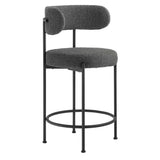 Wheat Boucle Fabric Counter Stools Set of 2 in Charcoal Black