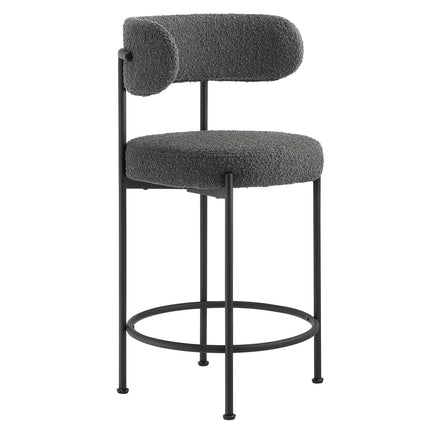 Albie Boucle Fabric Counter Stools Set of 2 in Charcoal Black
