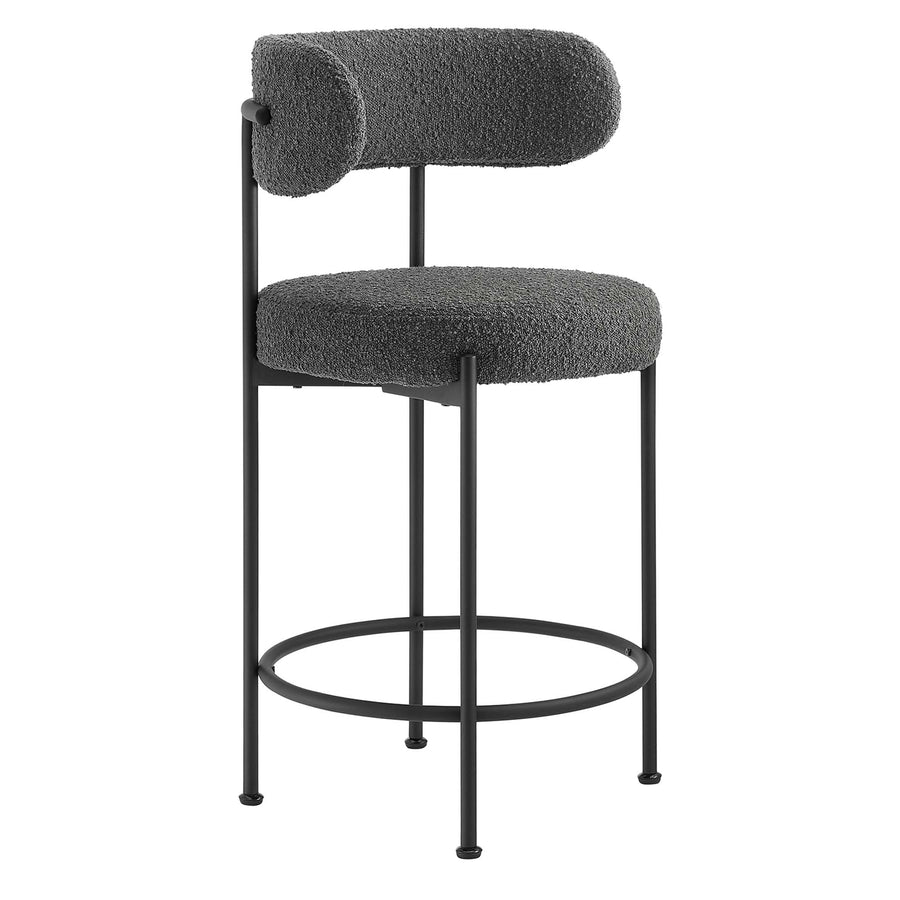 Wheat Boucle Fabric Counter Stools Set of 2 in Charcoal Black