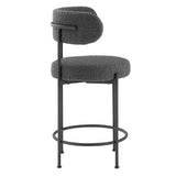 Wheat Boucle Fabric Counter Stools Set of 2 in Charcoal Black