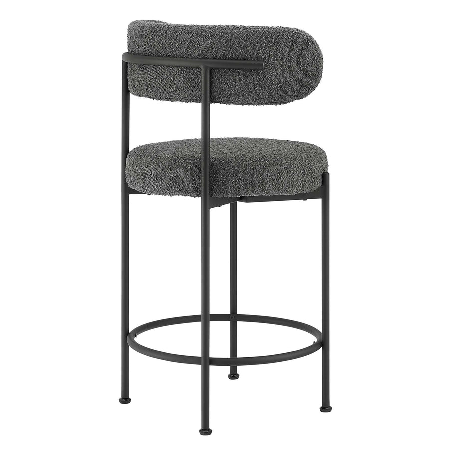 Wheat Boucle Fabric Counter Stools Set of 2 in Charcoal Black