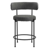 Wheat Boucle Fabric Counter Stools Set of 2 in Charcoal Black