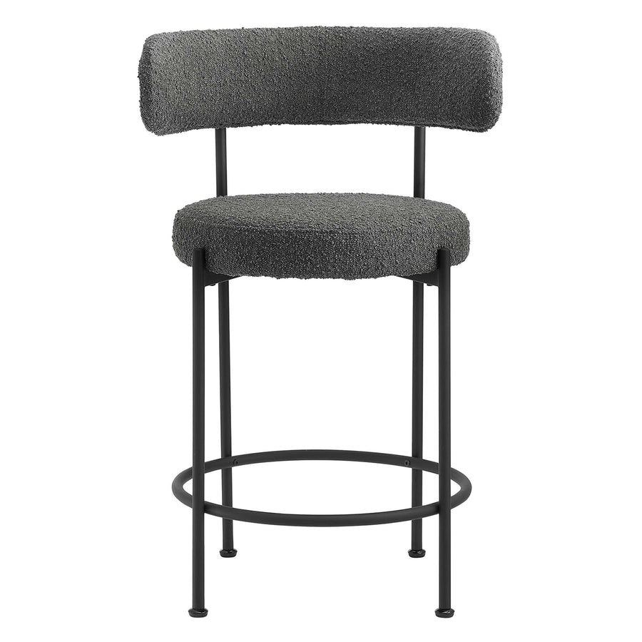Wheat Boucle Fabric Counter Stools Set of 2 in Charcoal Black