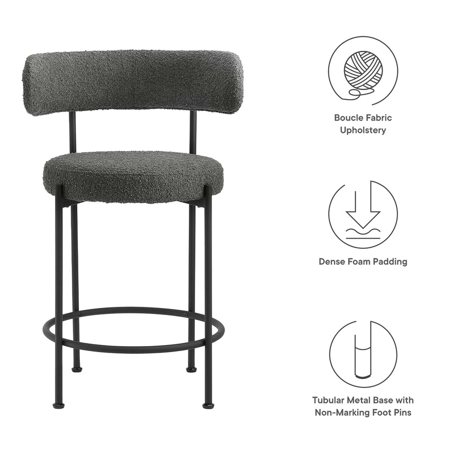 Wheat Boucle Fabric Counter Stools Set of 2 in Charcoal Black