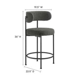 Wheat Boucle Fabric Counter Stools Set of 2 in Charcoal Black