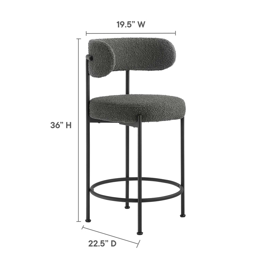 Wheat Boucle Fabric Counter Stools Set of 2 in Charcoal Black