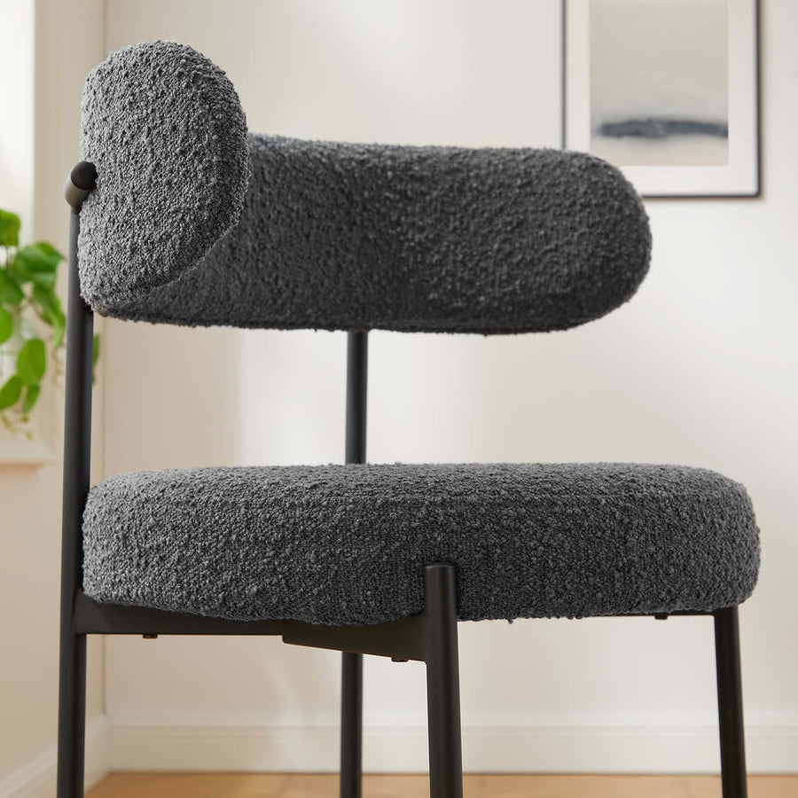 Wheat Boucle Fabric Counter Stools Set of 2 in Charcoal Black
