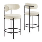 Wheat Boucle Fabric Counter Stools Set of 2 in Ivory Black