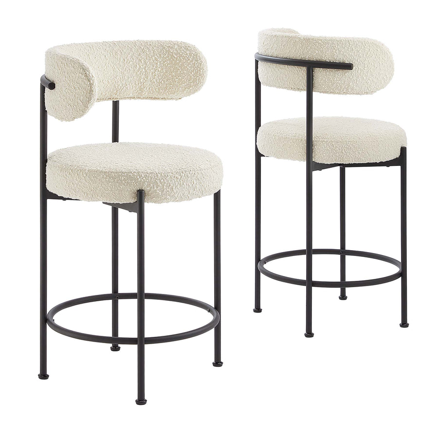Wheat Boucle Fabric Counter Stools Set of 2 in Ivory Black