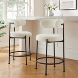 Wheat Boucle Fabric Counter Stools Set of 2 in Ivory Black