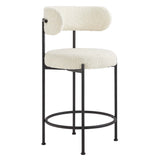 Wheat Boucle Fabric Counter Stools Set of 2 in Ivory Black