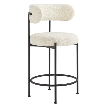Albie Boucle Fabric Counter Stools Set of 2 in Ivory Black