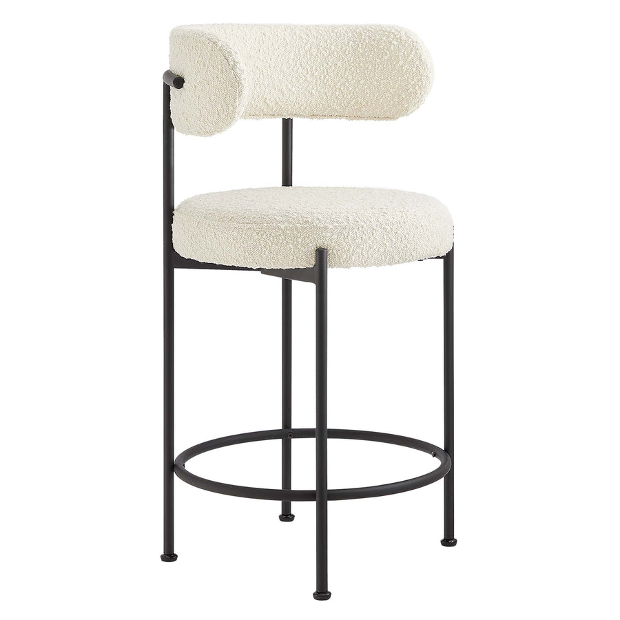 Wheat Boucle Fabric Counter Stools Set of 2 in Ivory Black